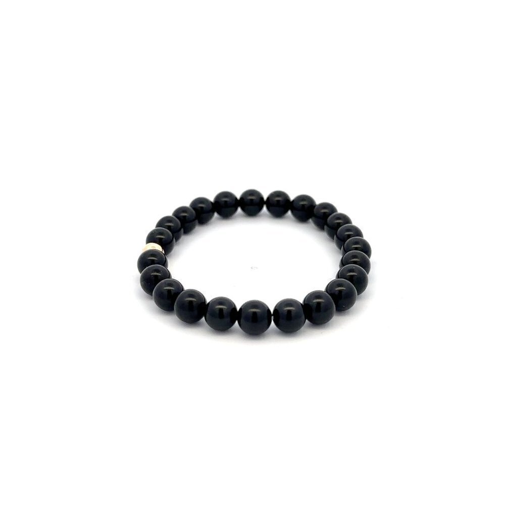 Natural Tourmaline Gemstones 6mm Stretchable Bracelet 18k Gold Bead Charm - Picture 3 of 5